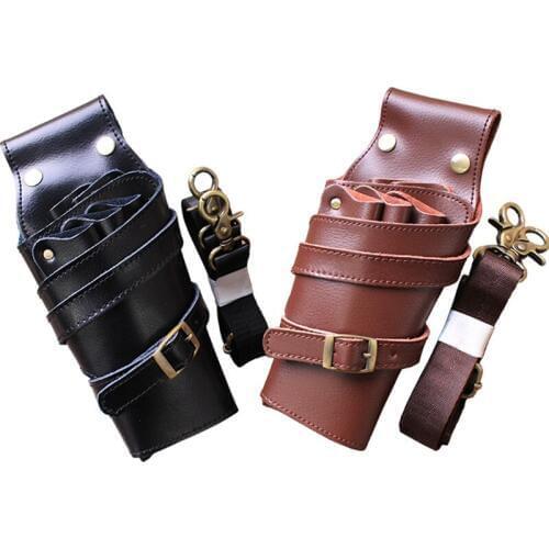Black Brown Barber Scissor Shear Organizer Stylist Cow Split Leather Holster Nylon Belt Salon Hairdresser Waist Tool Pouch H10