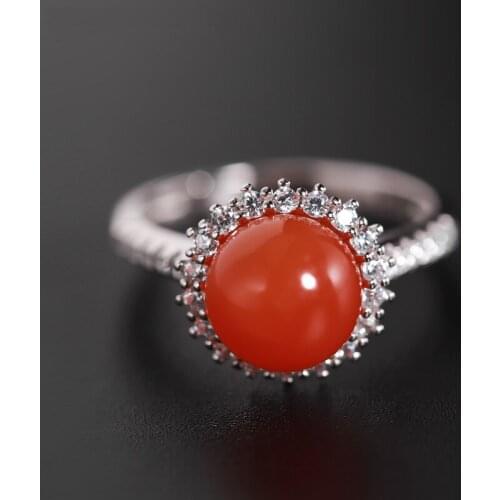 DAIMI South Red Agate Ring Natural Gemstones Genuine 925 Sterling Silver Open Ring For Mother Fine Jewelry