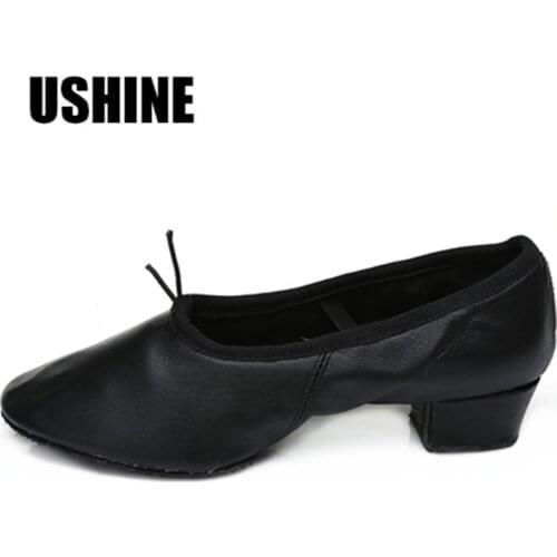 USHINE Red Pink Black PU Yoga Indoor Exercise Zapatos De Baile Latino Mujer Women Ballet Dance Shoes