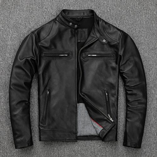 Autumn Real Men Bomber Aviator Jackets Slim Sheepskin Genuine Leather Long Sleeve Zippers Motorcycle Biker Short Coats