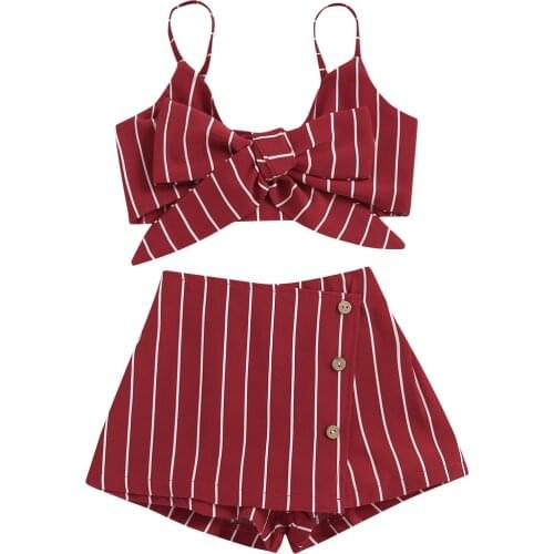 Citgeett Summer Kids Girls Striped Clothes Set Sleeveless Square Collar Cropped Tops + Short Pants Clothing