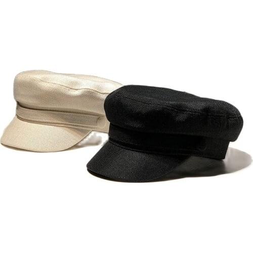 2021 Summer Womens Cotton and Linen Military Beret Flat Top Sunscreen Online Celebrity British Navy Octagonal Patrol Hat