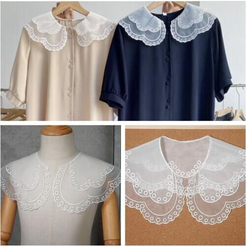 Hot Sell Fashion Style White Organza Lace Neckline Fabric Embroidery Applique Venise Lace Collar Sewing DIY Dress Accessories