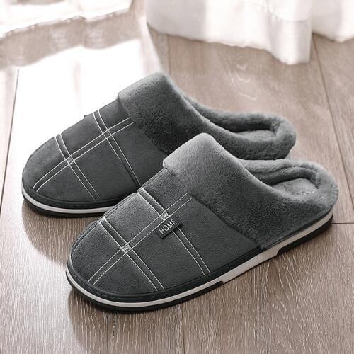 Mens slippers Winter Keep warm Gingham Suede Short plush Indoor shoes for male Non slip Memory Foam Soft Home Fur slippers men
