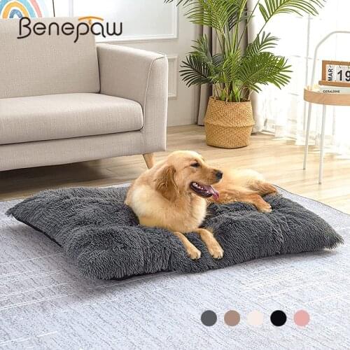 Benepaw Fluffy Calming Dog Bed Washable Pet Mat Waterproof Anti-slip Anti-Anxiety Pet Kennel For Large Medium Small Puppy Cats