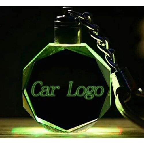New Trendy Luminous keychain Car Key Chain Key Ring Cut Glass Car Logo Key Holder Ring LED Lights Keychains