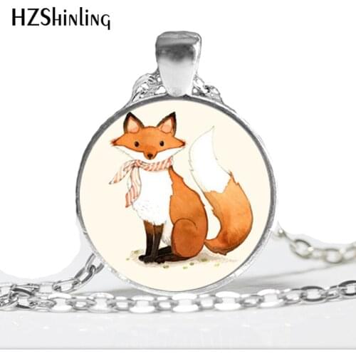 NS--722 2017 New Glass Necklace Cute Fox Necklace Fox Pendant for Women men Glass Cabochon Necklace HZ1