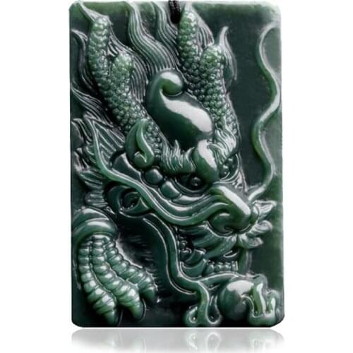 Natural Hetian Green Jade Dragon Pendant Necklace Charm Jewelry With Chain Fashion Accessories Hand-Carved Men Women Luck Amulet