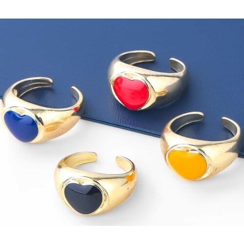 Pauli Manfi 2021 New Fashion Metal Dripping Oil Heart-shaped Ring Girl Popular Hip-hop Ring Party Accessories