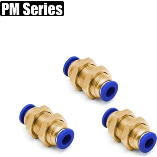 Air Pneumatic Brass Quick Fitting Straight Bulkhead Union 4 6 8 10 12mm OD Hose Tube One Touch Push Into Gas Connector