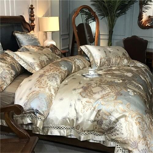 Luxury European Style Long-Stapled Cotton Reactive print Satin Bedding Set Duvet Cover Sheet Pillowcase King Queen 4 PCS