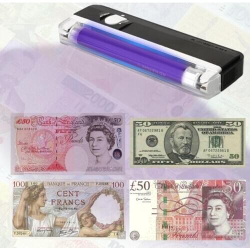 2in1 Handheld UV Led Light Torch Lamp Counterfeit ID Card Banknote Currency Money Detector