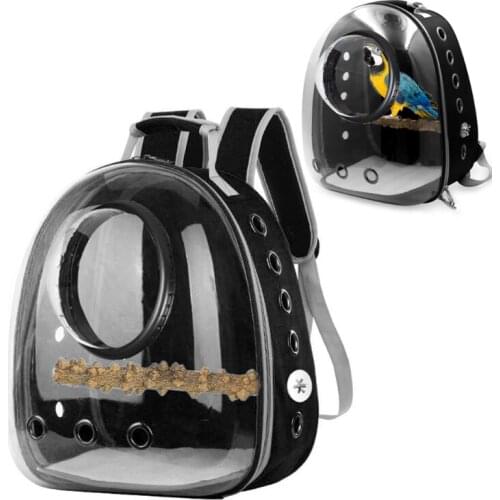 Parrot Carrier Backpack Travel Cage for Birds Breathable Transparent Space Capsule with Panoramic Design and Perch for