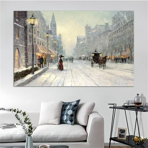 Snowing London Street Art Retro Landscape Canvas Painting Quadros living room decoration wall art canvas posters prints no frame