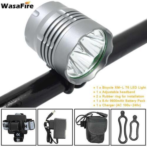 WasaFire 5200lm 4* T6 LED Bike Light Waterproof Bicycle Headlight 3 Modes Bike Front Lights with 8.4v 18650 Battery Pack