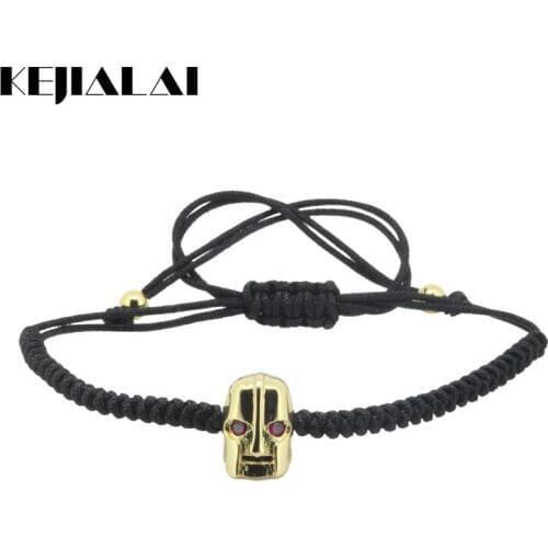High Quality Anil Arjandas Unisex Skull Bracelet Black Rope Red Eyes Spartan Warrior Helmet Braiding Macrame Bracelet Skeleton