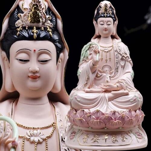 High grade home family efficacious FENG SHUI Mascot Guanyin Avalokitesvara Buddha jade Porcelain carving Sculpture statue 34cm