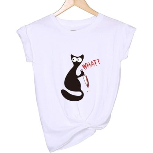 Cat printed Womens O-Neck Fashion Plus Size Thin T-Shirt Girls Personality Casual Tops Kids Summer Oversize Loose Tee