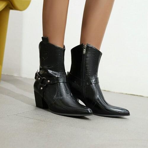 EOKKAR Women Cowboy Ankle Boots Fashion Zipper Pointed Toe Western Boots Square High Heel Cowgir Boots for Women size 34-43