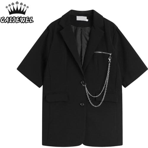 Gothic Decor Black Womens Outwear Blazer New 2021 Summer Thin Baggy Korean Fashion Short Sleeve Suit Casual TOP Jacket Coats
