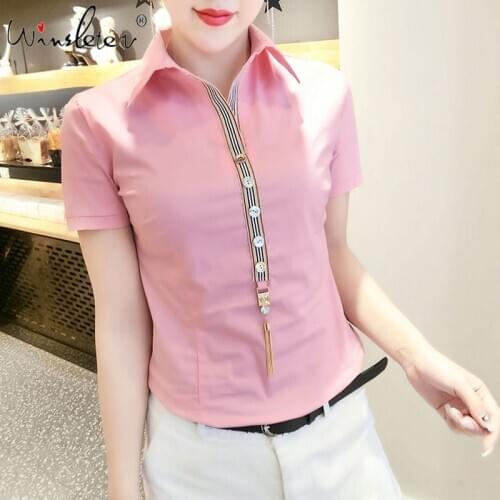 Summer Fashion Pullover Blouse European Clothes Women Patchwork Button Cotton Business Wear Shirt Ropa Mujer Tops 2020 T06603