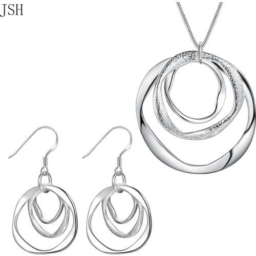 Wholesale silver color jewelry set fashion charm round circel pendant necklace Earring set for women lady wedding party LS009