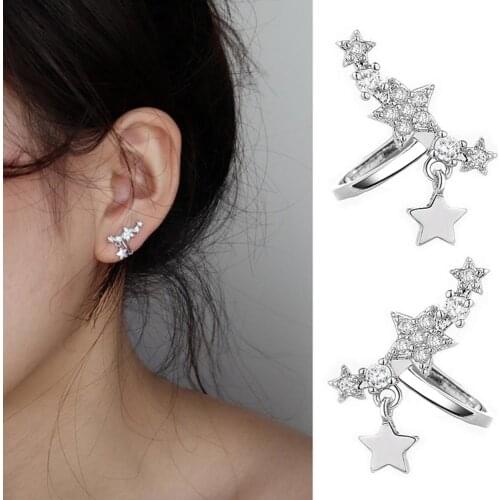 1 Pair Sweet Fashion Sparkling Zircon Star Tassel Ear Clips Simple Wave Lightning Ear Clips Ear Bone Rings No Ear Hole Earrings