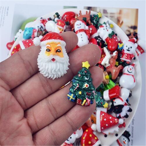 10PCS Christmas Decorate Resin Christmas Charms for Slime Craft Toys Filler Addition Slime Toys Modeling Clay Kit for Children