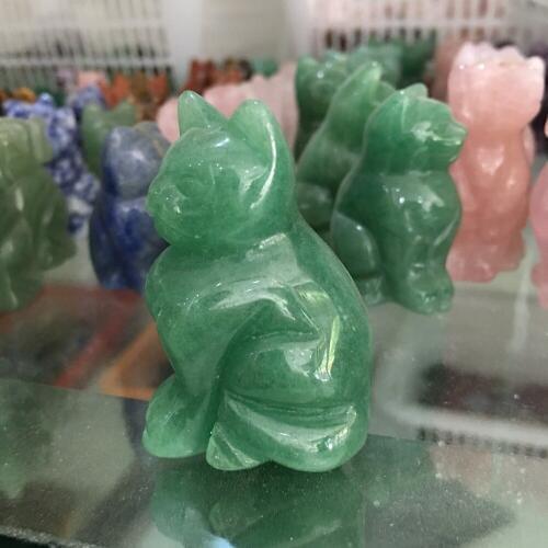 2inch Natural crystal stone cat hand carved statue Green Aventurine stone