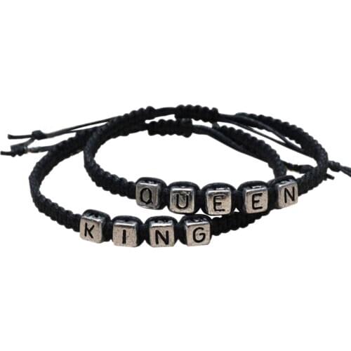 2PCS Handmade Lovers Bracelet 18cm Netrual Rope Bracelets King Queen Couples Bracelet Set Personalized Birthday Friendship Gifts