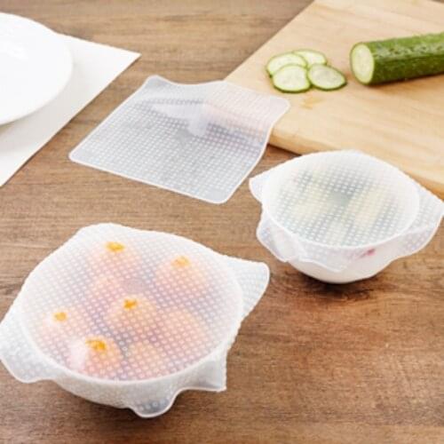 4pcs Silicon Stretch Food Keeping Fresh Wrap Reusable Airtight Food Wrap Covers Keeping Fresh Seal Bowl Kitchen Cookware