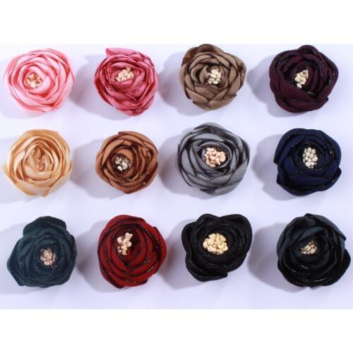 50PCS 3CM Hot Sale 3D Mini Satin Tulip Flowers For Hair Accessories Lovely Antique Burned Fabric Flower For Headbands