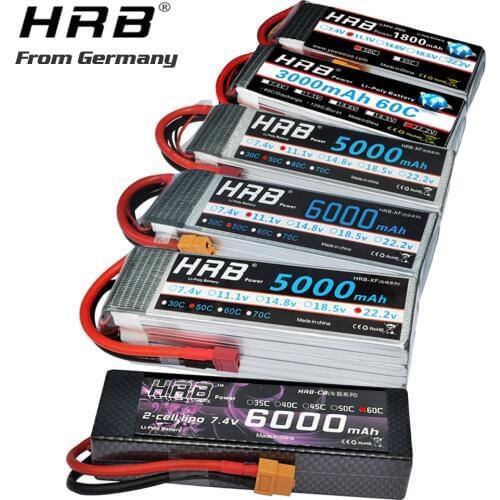 HRB Lipo Battery 14.8v 5000mah 6000mah 4S 3S 6S 22.2v 3300mah 2200mah 1800mah Li-poly 50C with EC5 XT60 plug for RC Car Drone