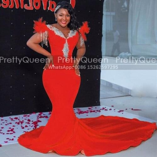 Sparkly Crystal Prom Dresses With Beads Tassels Feather Mermaid Women Long Court Train Celebrity Prom Dress Formal