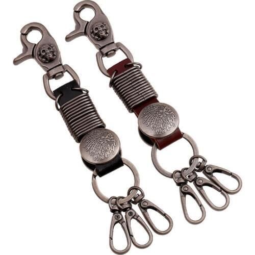Punk Gothic Skull Keychain Metal Skeleton Charm Genuine Leather Car Trousers Buckle Key Chains Keyring Retro Vintage Accessories