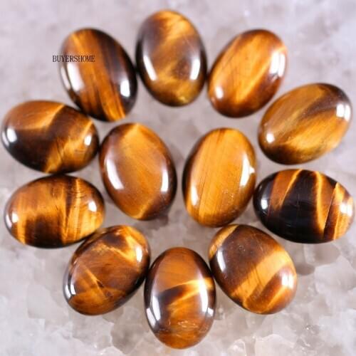 BUYERSHOME 5Pcs 15x20MM Natural Stone Gold Tigers Eye No Drilled Hole Oval Cabochon CAB Bead For DIY Jewelry Making Ring K1529
