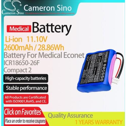CameronSino Battery for Medical Econet Compact 2 fits Medical Econet ICR18650-26F Medical Replacement battery 2600mAh/28.86Wh