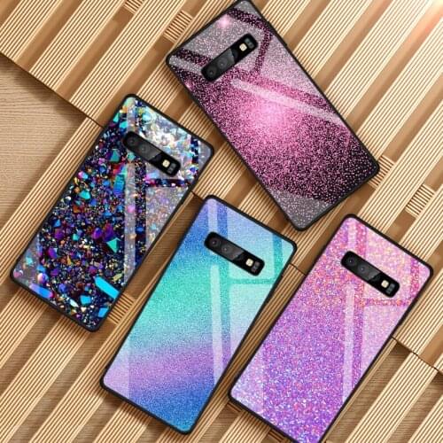 Sequins Tempered Glass Phone Case For Samsung Galaxy S8 S9 S10 S20 PLUS J8 J6 J4 2018 NOTE 8 9 10 Cover Shell