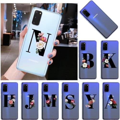 Alphabet Letter Flower Name 26 English Initial Phone Case For Samsung Galaxy S21 Plus S20 FE Note20 Ultra Clear Soft Back Cover