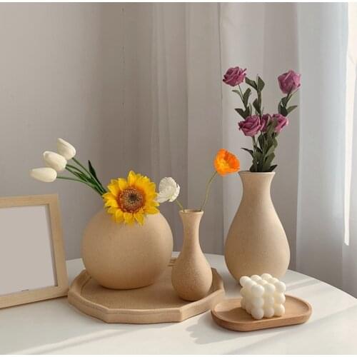 Wooden Flower Vase Retro Art Flower Bottle for Room Tabletop Ornament DIY Colored Painting Plant Pot Nordic Home Garden Decor