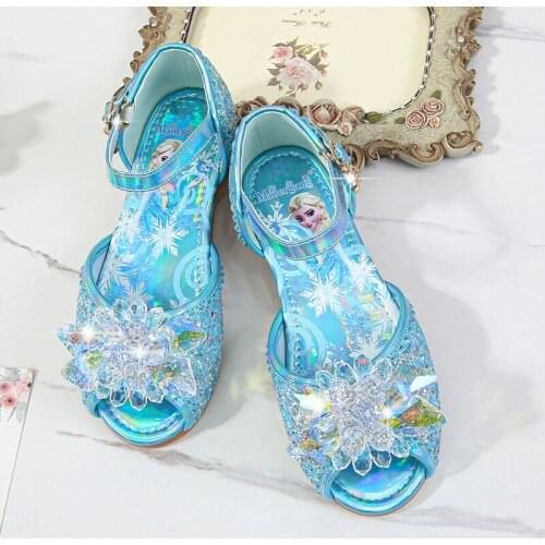 Disney Frozen Elsa Sandals Girls Shoes Princess Dance Shoes for Baby Girls Fashion Crystal Shoes Pink Blue