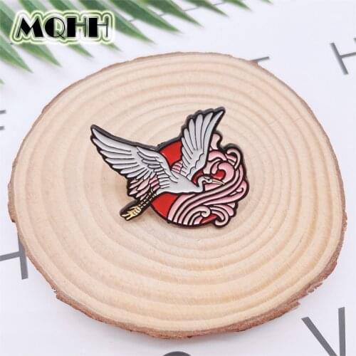 Cartoon Retro Birds Cranes Enamel Pins Flying Chasing the Sun Alloy Brooches Punk Badges Clothes Accessories Jewelry Gifts