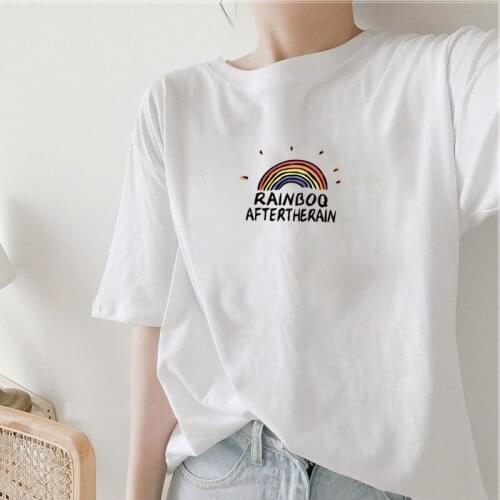 2021 Summer New Wild White Pure Cotton Short-sleeved T-shirt Women Loose Small Fresh Printing Half-sleeved T-shirt Women