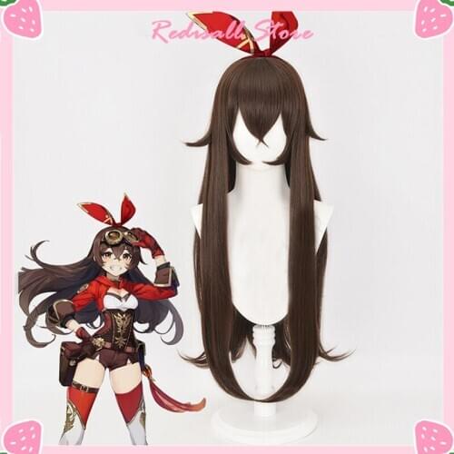 Genshin Impact Cosplay Amber Wig 90cm Synthetic Hair Light Brown Straight Heat Resisatnt Halloween Adult Women Daily Wig