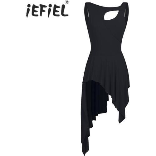 IEFiEL Womens Adult Cut Out Gymnastic Leotard Dance Class Dress Femme Ballerina Dancing Competition Costume Dress