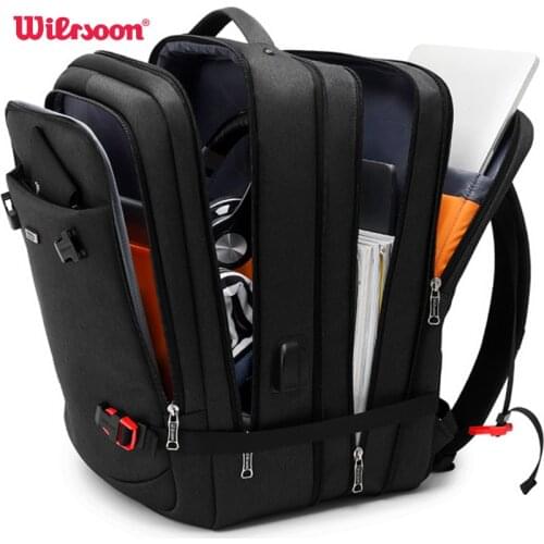 WIERSOON 45L Male Expandable Large Capacity Travel Backpack for 17 inch Laptop Mens Backpack Approved Weekender Bag for women