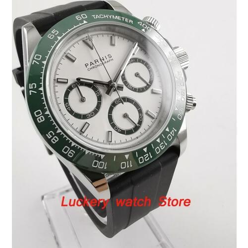 Parnis 39mm Chronograph luminous watch sapphire glass green bezel Quartz mens watch-PQ04