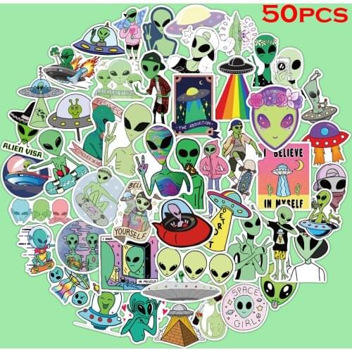 50Pcs UFO Alien Graffiti Stickers For Children Toy Cartoon DIY Skateboard Suitcase Laptop Car Decal Sticker Waterproof