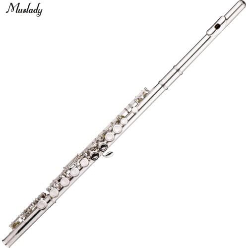 Muslady Western Concert Flute Nickel Plated 16 Holes C Key Cupronickel Woodwind Instrument Mini Screwdriver Padded Bag