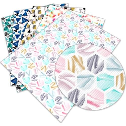 New Arriavl Geometry Pattern A4 22x30cm Printed Faux Leather for Bow Synthetic Leather DIY Decoration Crafts L310 L311